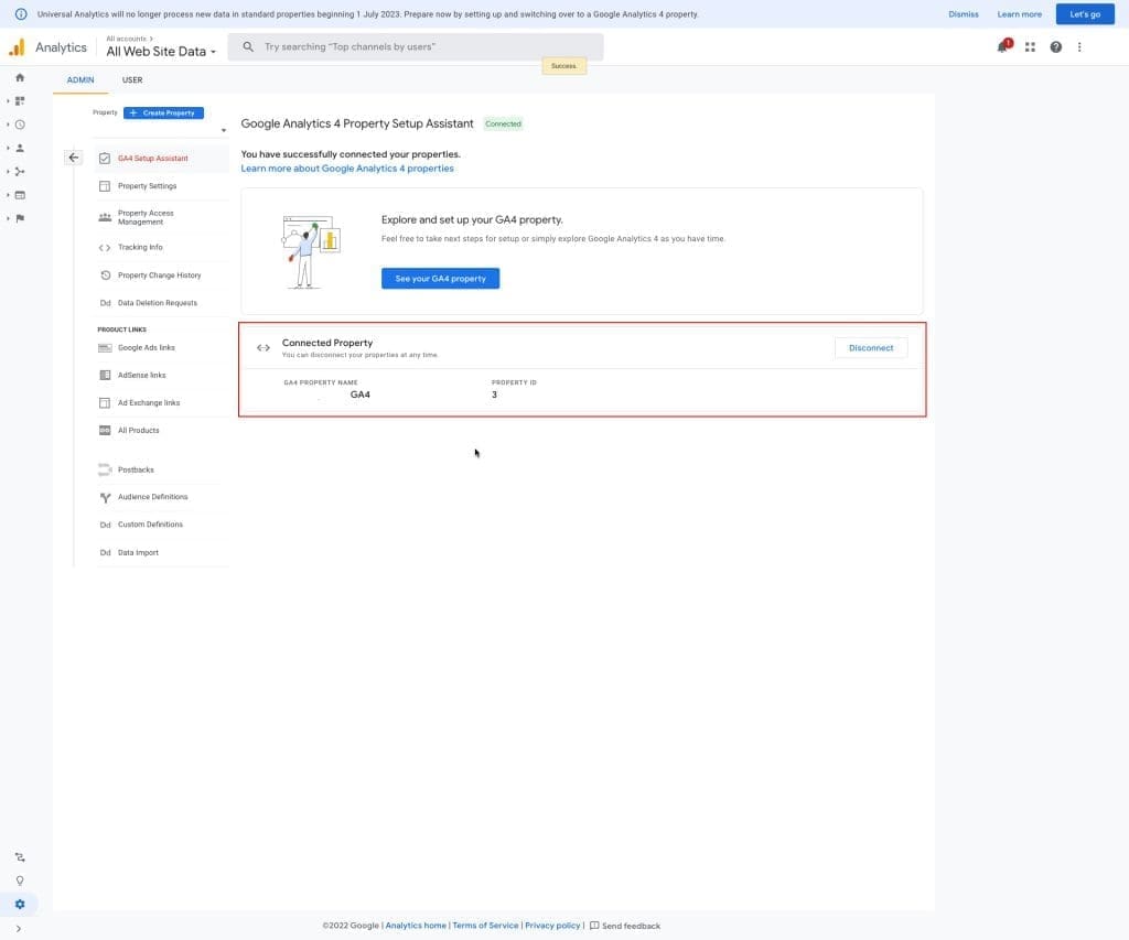 You have successfully connected your properties