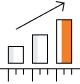 A simple bar chart with three vertical bars of increasing height from left to right, the tallest bar is partially highlighted in orange, and an upward arrow indicates growth or progress.