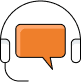 A simple icon of a headset with an orange microphone and ear pads, representing customer support or communication services.