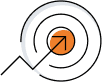 A black spiral ending in an arrow points toward the center of an orange circular target, suggesting a concept of reaching a goal or focus.