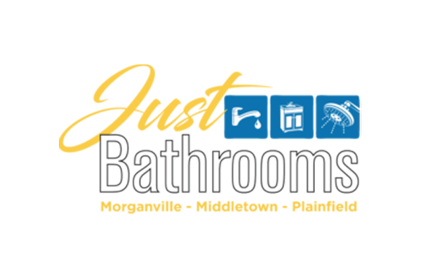 Logo for Just Bathrooms with icons of a faucet, bathroom cabinet, and showerhead above the name. Locations listed below: Morganville, Middletown, and Plainfield.